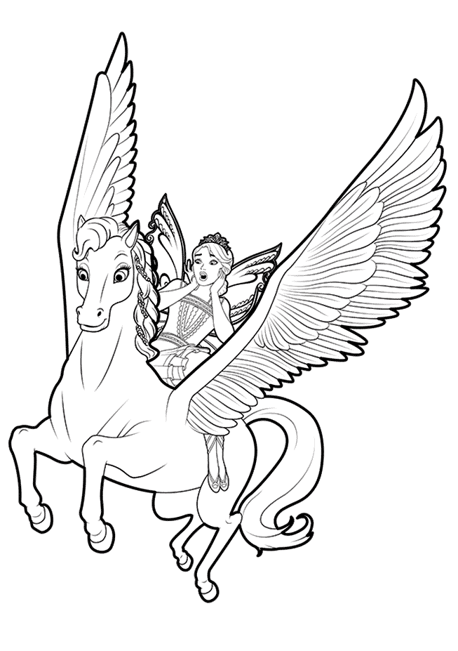 Coloriage  Fée et Pegasus