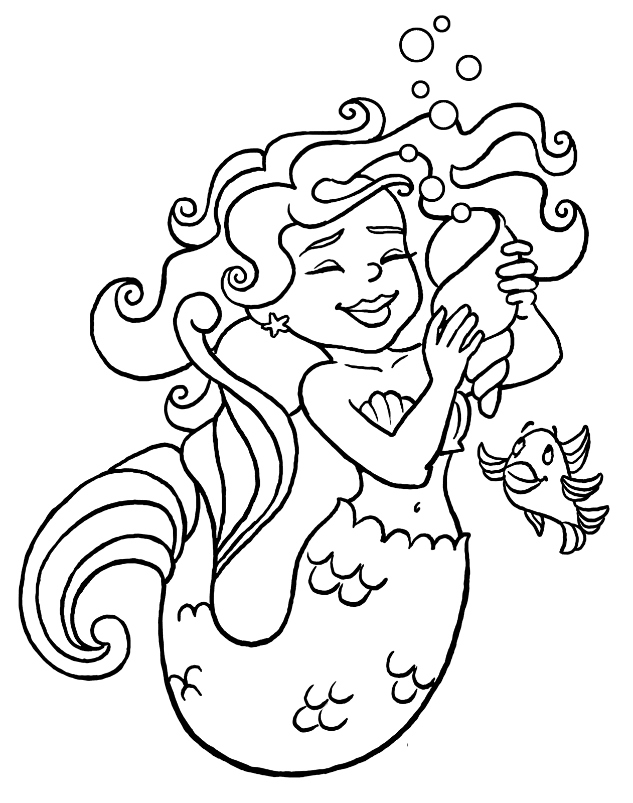 Coloriage  Sirène avec la conque