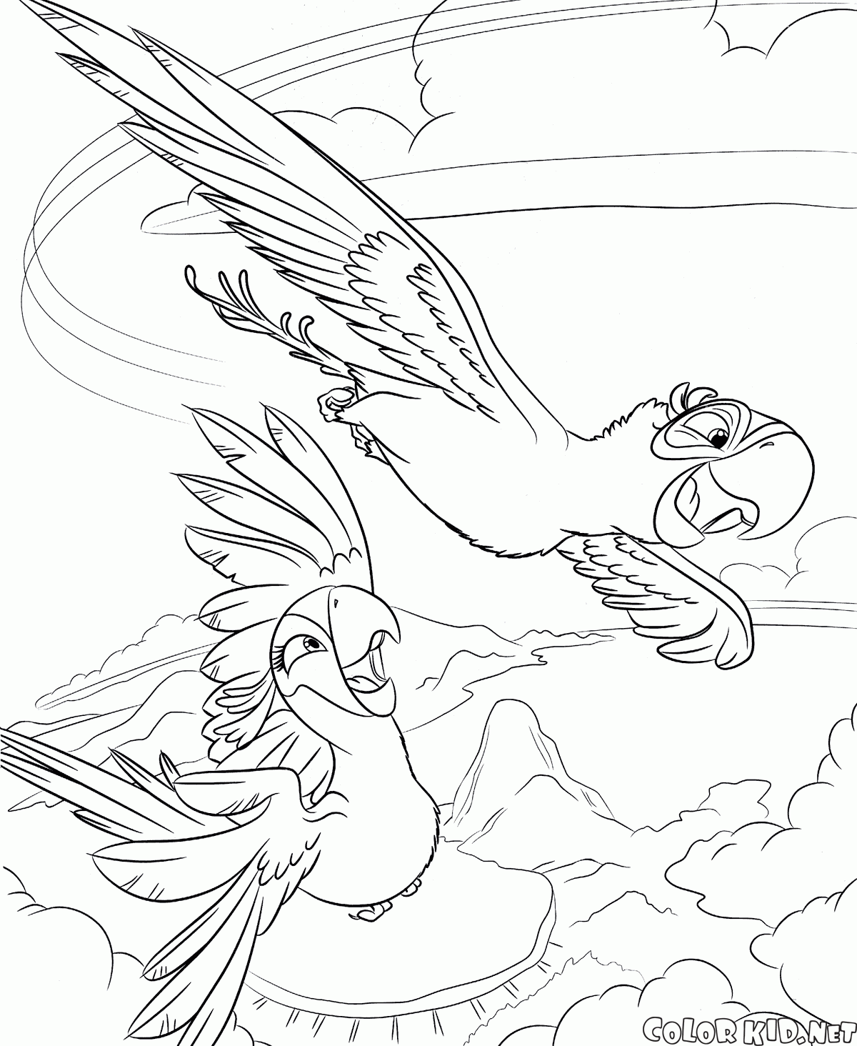 Coloriage Perroquets volants 5