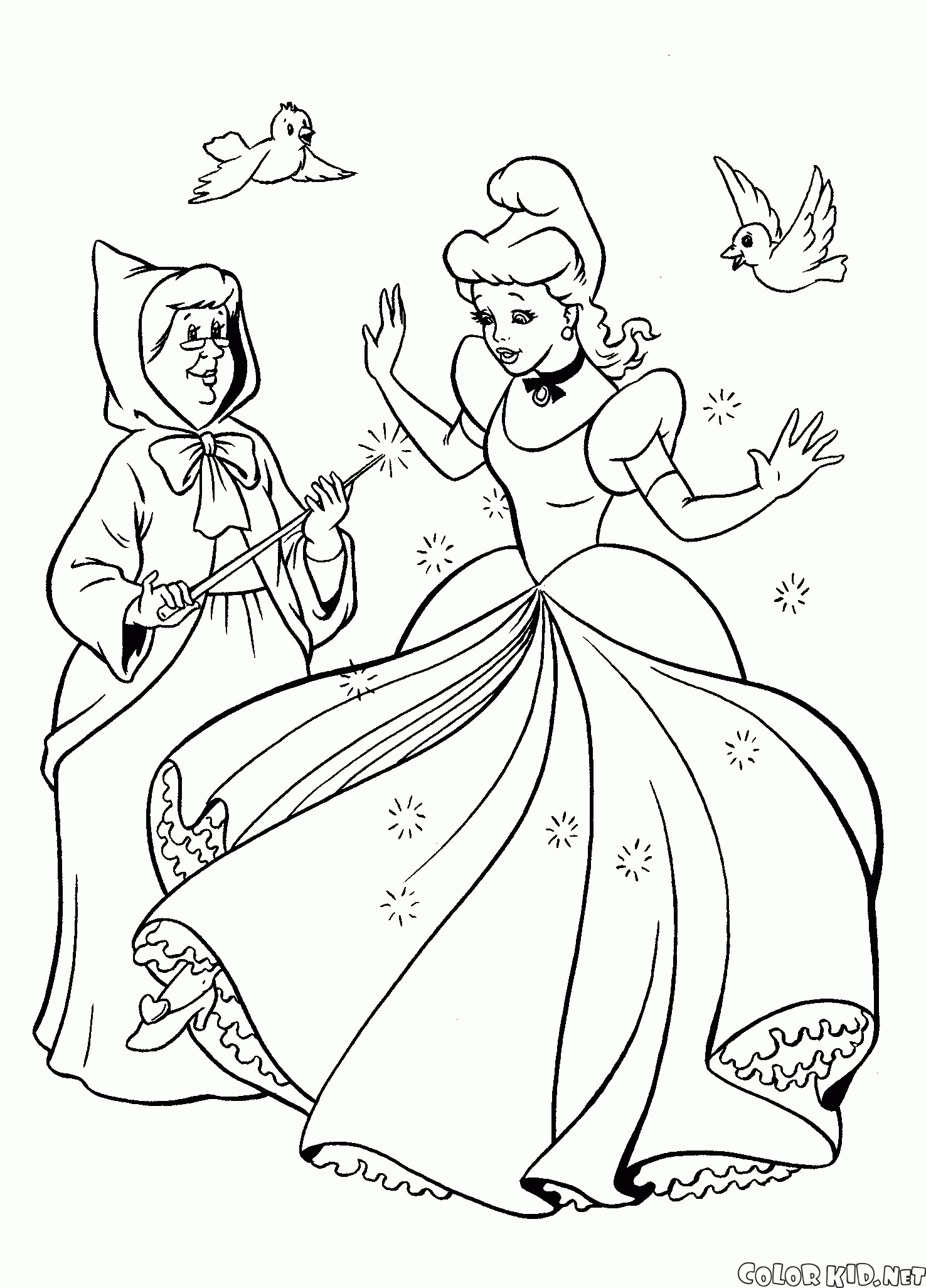 Coloriage Nouvelle robe de Cendrillon 5