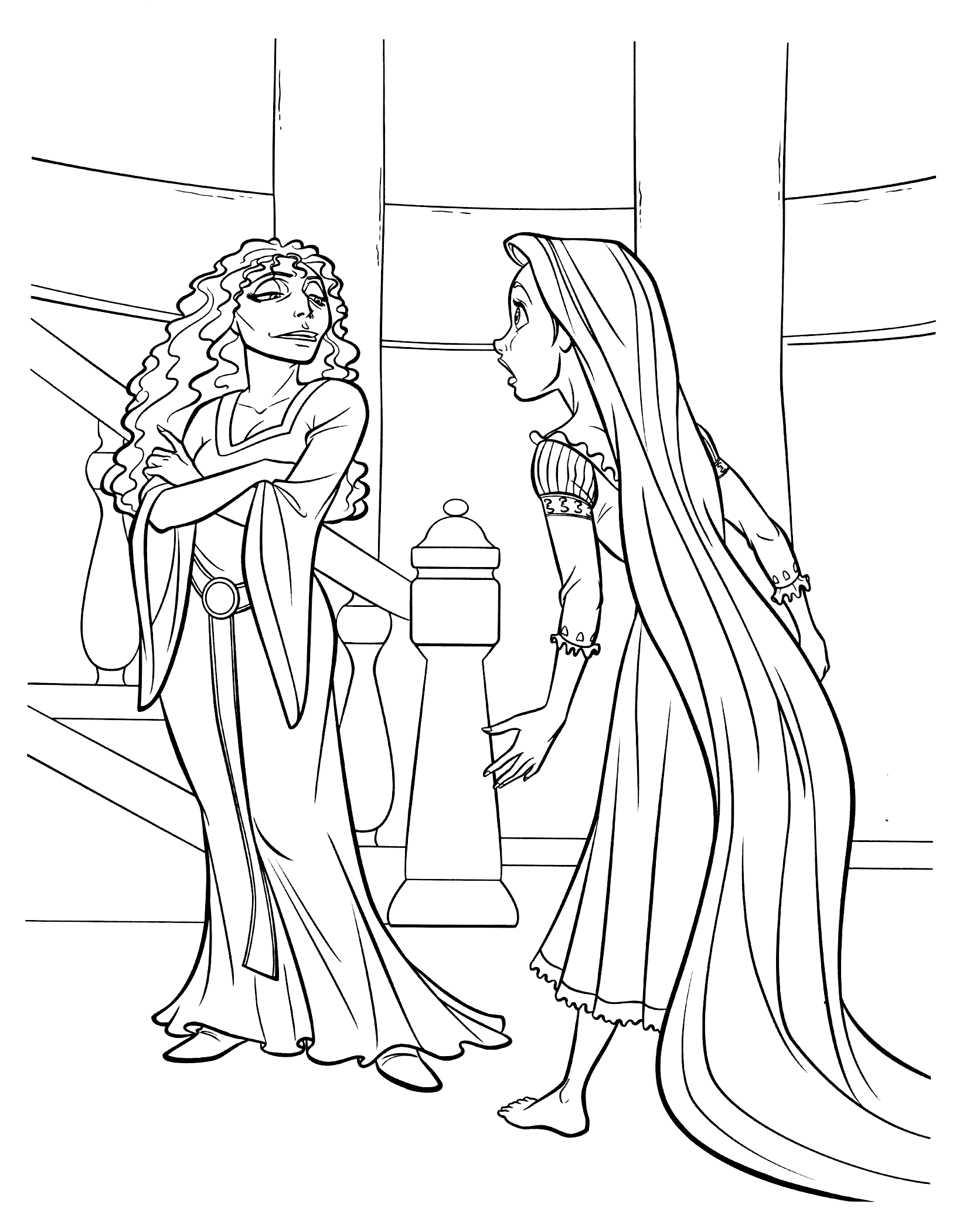 Coloriage  Mère Gothel et Rapunzel