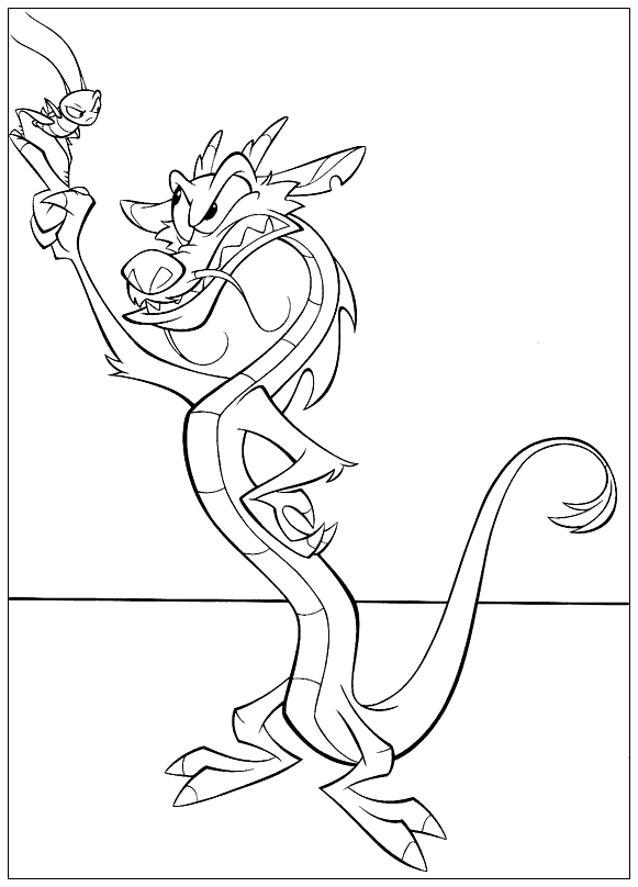 Coloriage - Dragon Mushu et le cricket