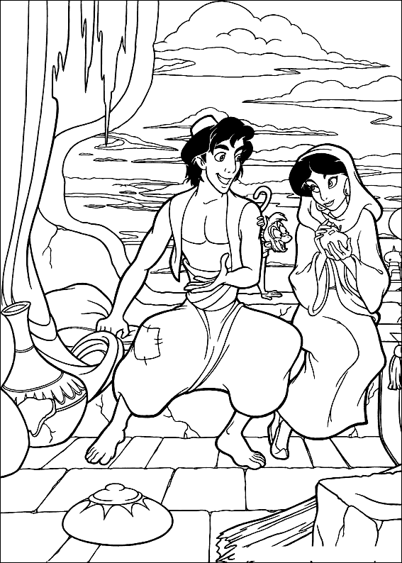  Coloriage  Aladdin  et Jasmine 