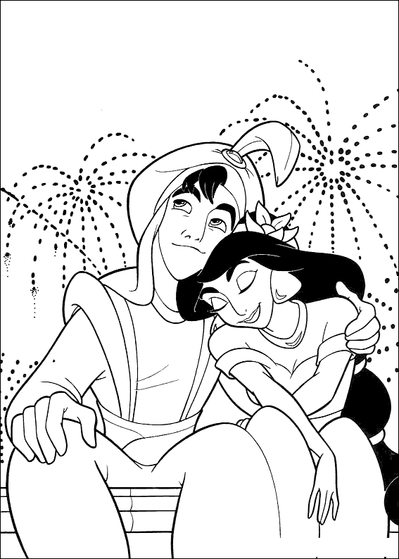 Coloriage  Aladdin et Jasmine ensemble