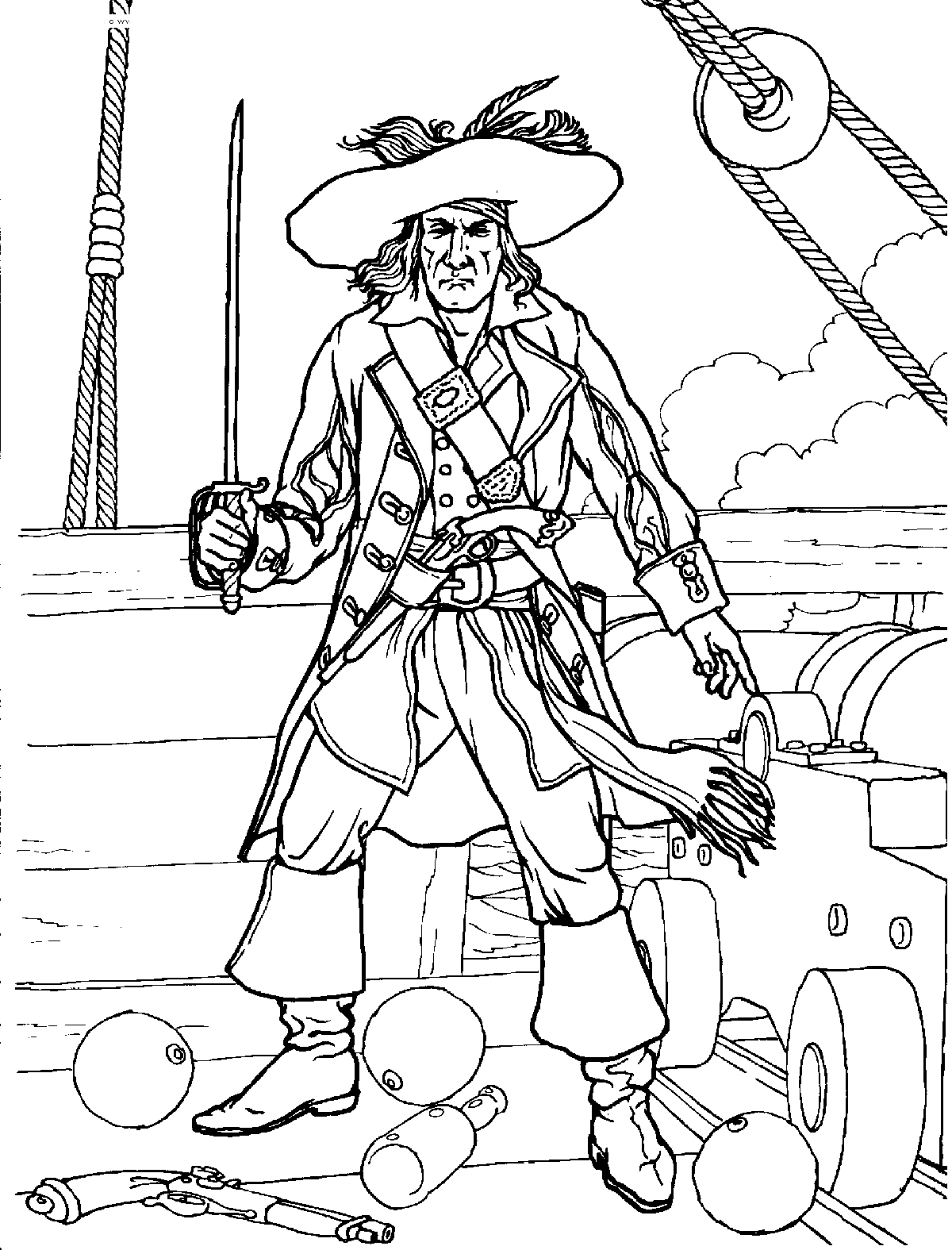 Coloriage - Pirate dans une bataille