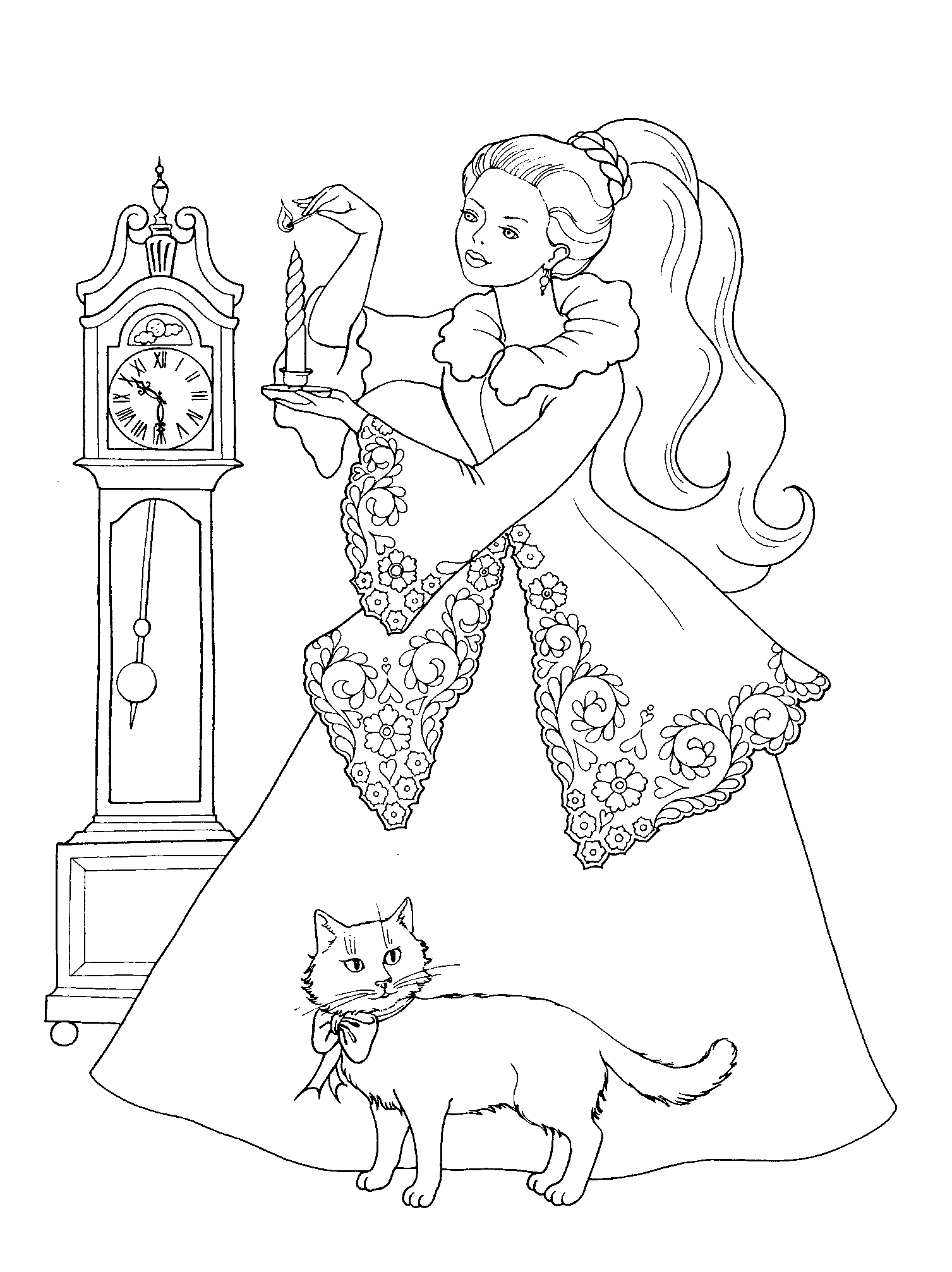 Coloriage - Princesse et le chat