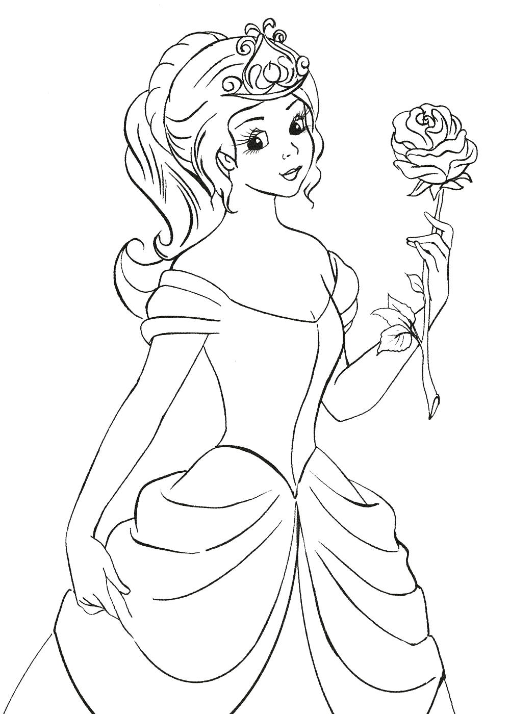Coloriage  Princesse détient une rose