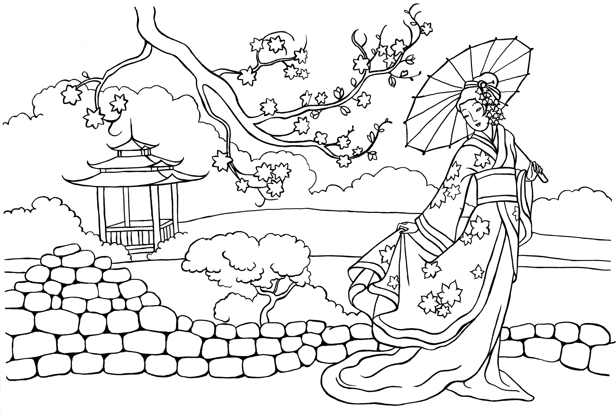 Coloriage - princesse de Chine