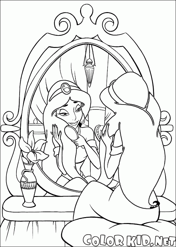 Princesse Jasmine et un miroir