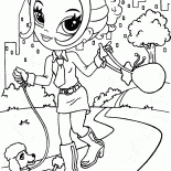 Fille promène son animal de compagnie