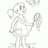 Fille avec un filet à papillons chasse après un papillon