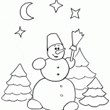 Bonhomme de neige et étoiles ciel