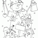 Bonhomme de neige et mangeoires